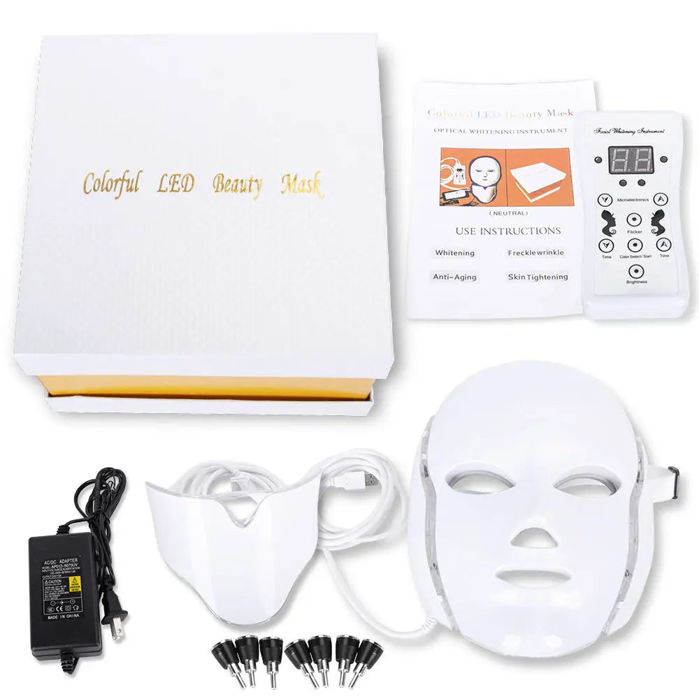 7 Colors Led Facial Mask Red Light Therapy Mask For Physiotherapy With Neck Bio Light Beauty For Home Use Physical Heating Woman