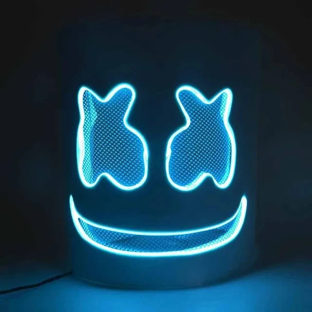 Halloween Light Up Mask Full Face LED Neon Marshmallow Mask Headgear Luminous DJ Music Festival Props Cosplay Rave Party Mask
