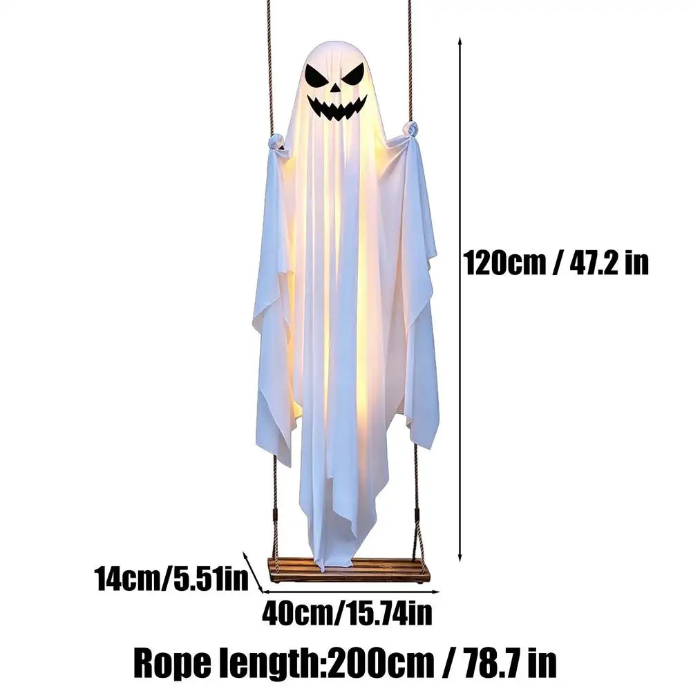 Halloween Swinging Ghost Decor 47 Inch Spooky Outdoor Animated Decoration for Garden Tree Hanging Props Light Up Creepy Ornament