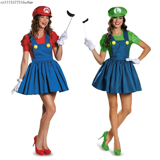 Halloween Carnival Theme Party Outfit Wholesale Women Red Green Skirt Costume Set With Hat Gloves Character Cosplay Clothing