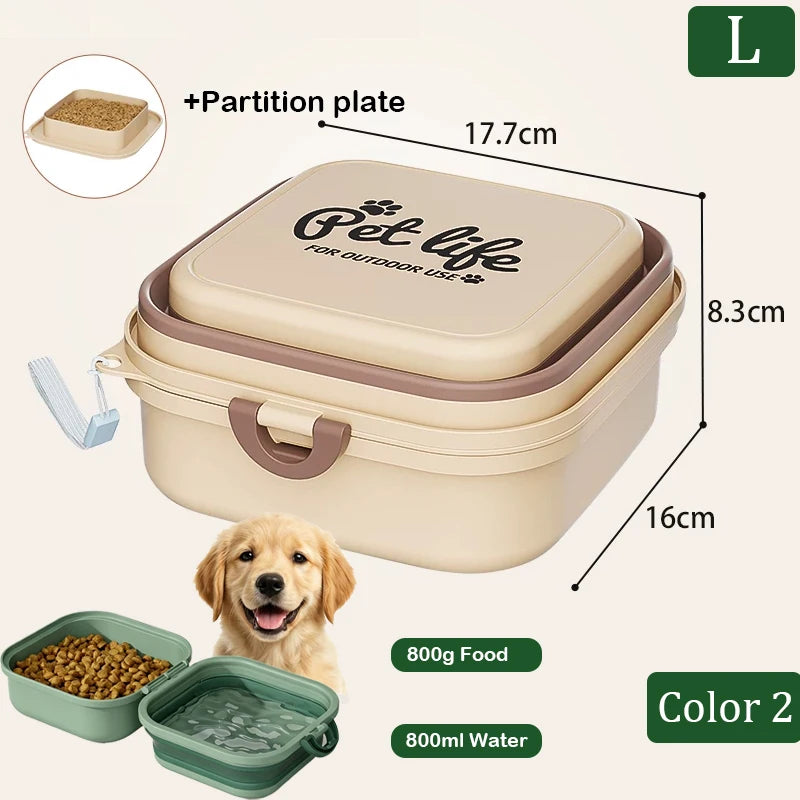 2-in-1 Portable Pet Water Bottle with Food Container - Foldable Travel Dispenser for Dogs & Cats Leakproof Outdoor Hydration