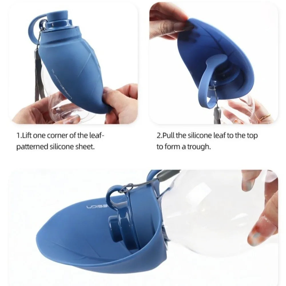 2-In-1 Leaf-shaped Pet Water Bottle 300ML Foldable Pet Water Dispenser with Lanyard Dog Outdoor Water Cup Pet Outdoor Activities