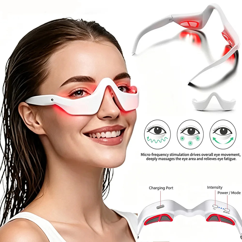 Red Light Eye Mask 630NM 850NM LED Eye Red Light Therapy Eye Mask with 5Modes Massager for Relieve Eye Bag Dark Circle Puffiness