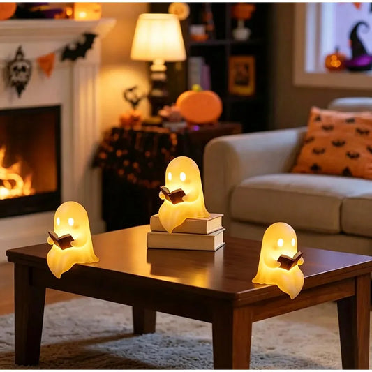 Halloween Desktop Luminous Reading Ghost Ornaments Ghost Books With Led Crafts With Lights Holiday Party Office Decoration Gifts