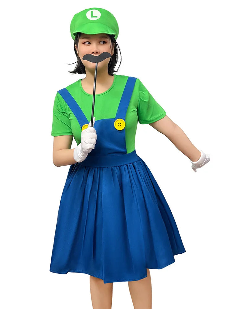 Halloween Carnival Theme Party Outfit Wholesale Women Red Green Skirt Costume Set With Hat Gloves Character Cosplay Clothing