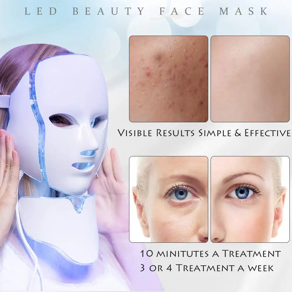 7 Colors Led Facial Mask Red Light Therapy Mask For Physiotherapy With Neck Bio Light Beauty For Home Use Physical Heating Woman