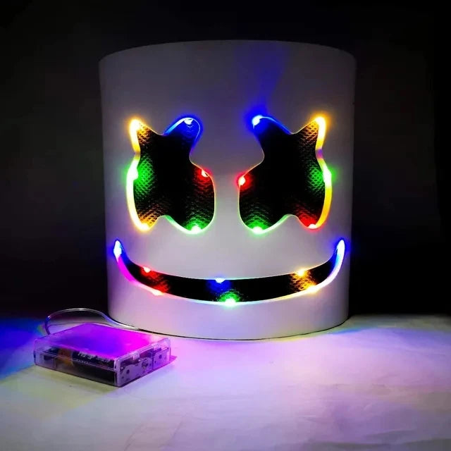 Halloween Light Up Mask Full Face LED Neon Marshmallow Mask Headgear Luminous DJ Music Festival Props Cosplay Rave Party Mask