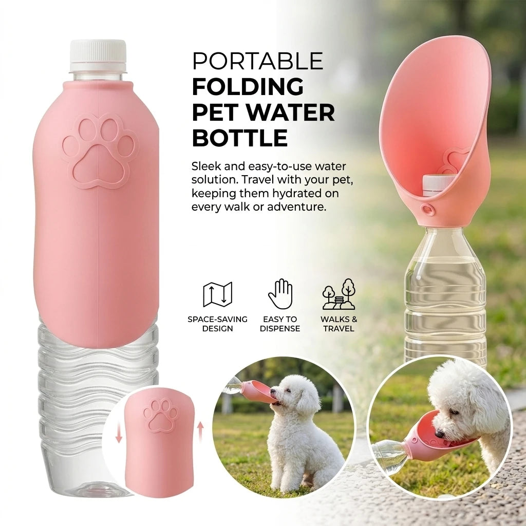 Portable Silicone Pet Water Bottle Outdoor Dog/Cat Travel Drinking Bowl Foldable Water Dispenser Interchangeable Bottle