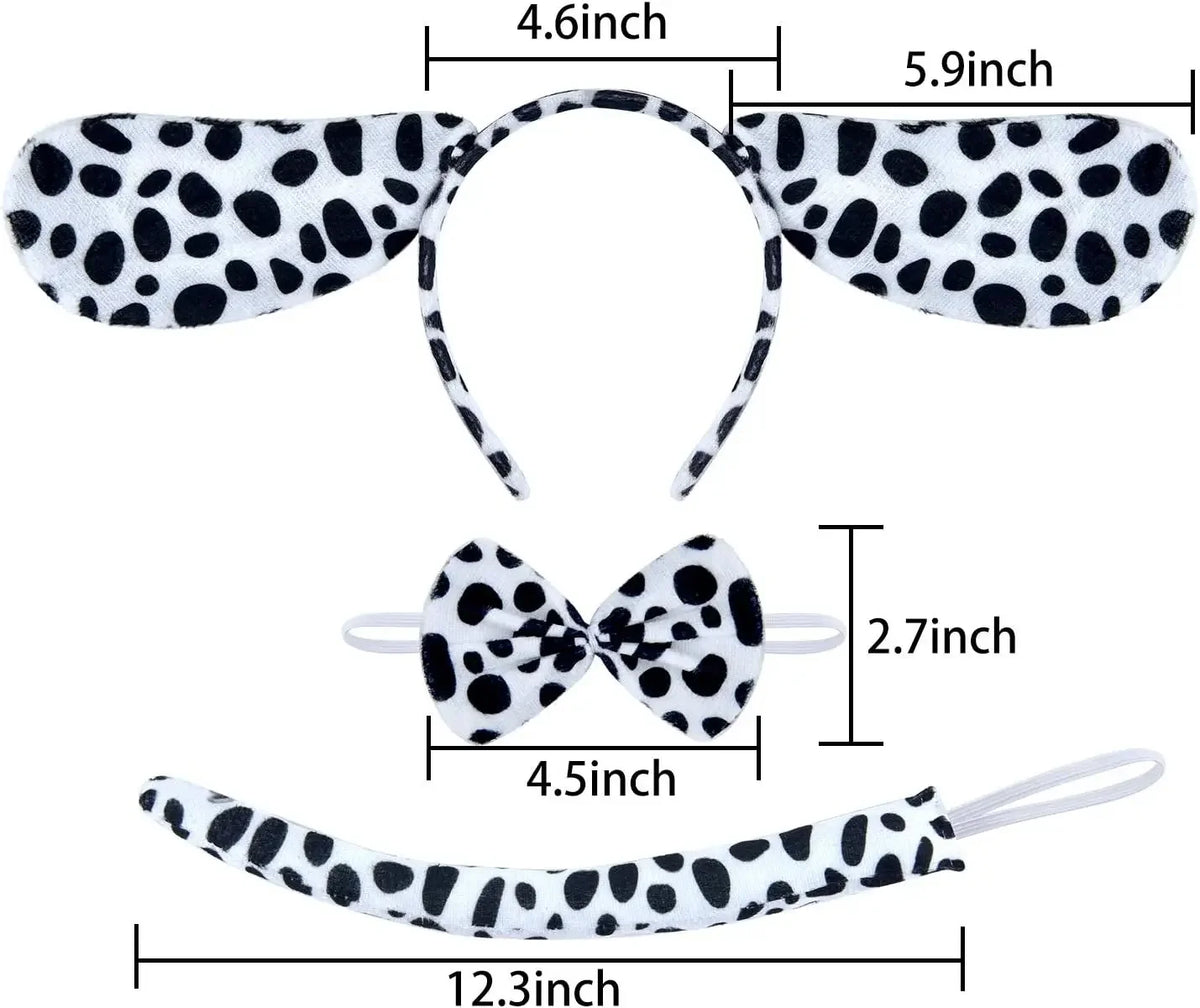 Halloween Spotted Dog  Dalmatian Costume Animals Ear Bow Tie Headband Tail Skirt Tutu Cosplay Costume Dress Up Party Decoration