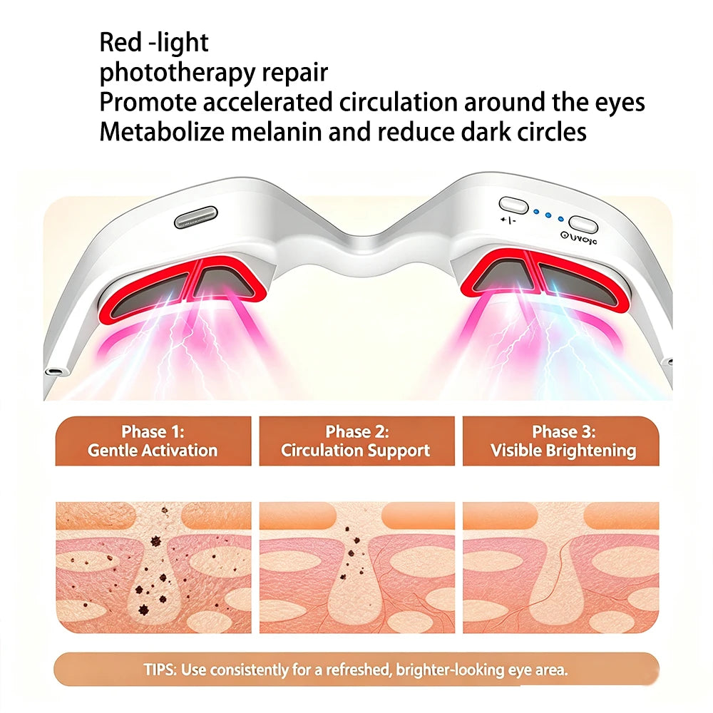Red Light Eye Mask 630NM 850NM LED Eye Red Light Therapy Eye Mask with 5Modes Massager for Relieve Eye Bag Dark Circle Puffiness