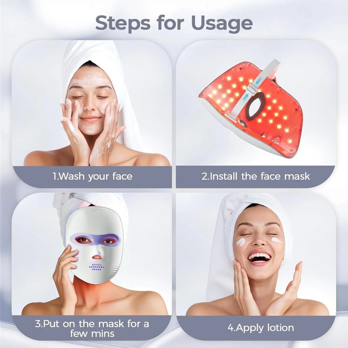 Red Light Therapy for Face-LED Face Mask Light Therapy with 3 Gears 2500mAh Battery Infrared Red Light Therapy Mask for Home