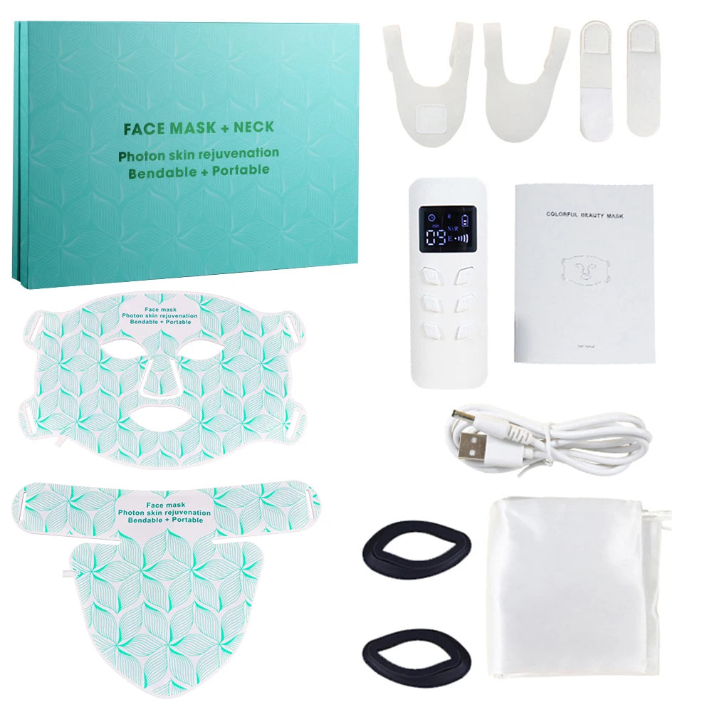 8 Colors LED Face Neck Mask 850nm Near Infrared Red Light Therapy Mask for Skin Tightening Acne Treatment Anti-Aging Wrinkles