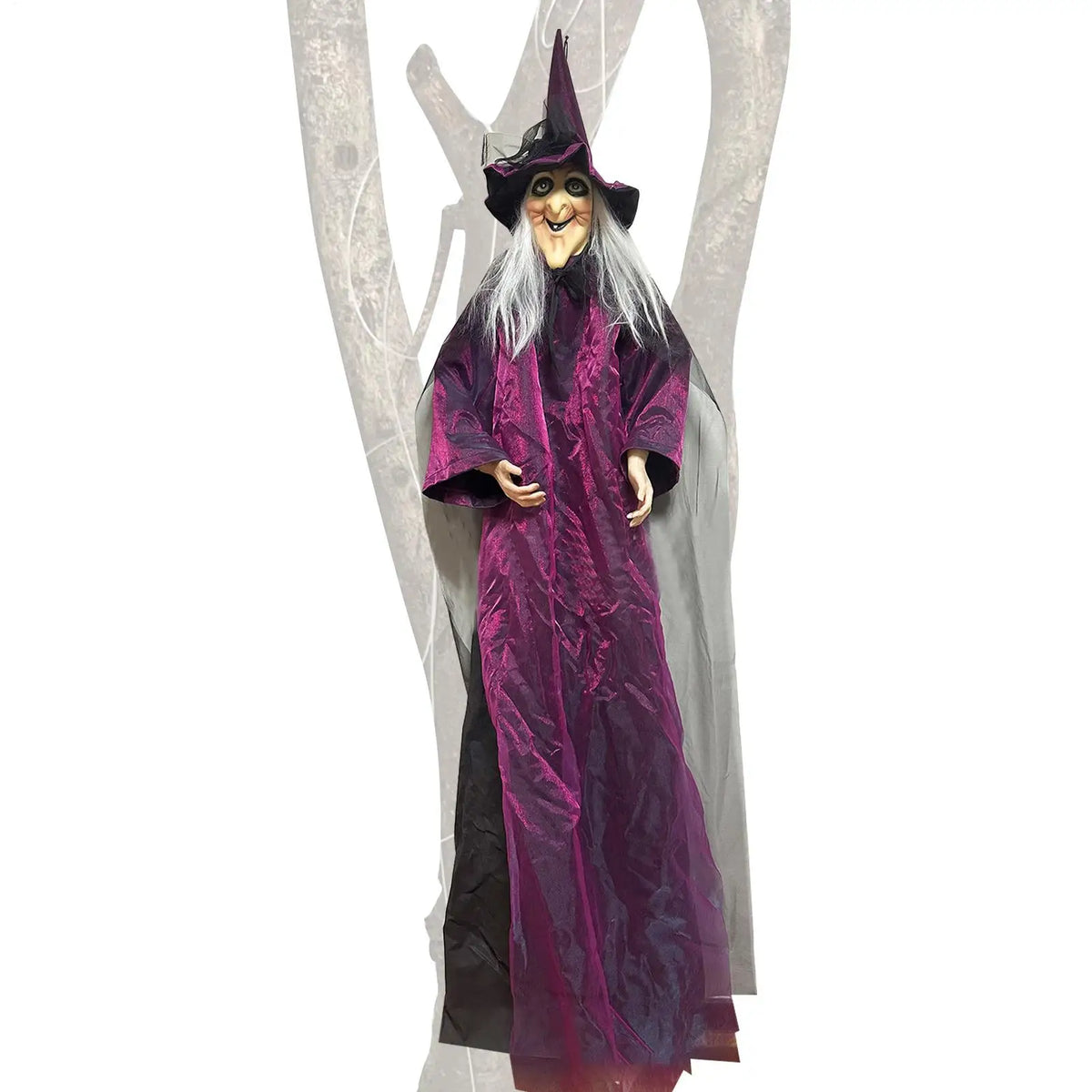 Halloween Sound Activated Light-up Witch Hanging Ghost Scary Props for Haunted House Bar Secret Room Outdoor Yard Garden Party