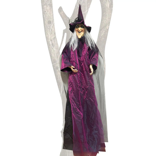 Halloween Sound Activated Light-up Witch Hanging Ghost Scary Props for Haunted House Bar Secret Room Outdoor Yard Garden Party