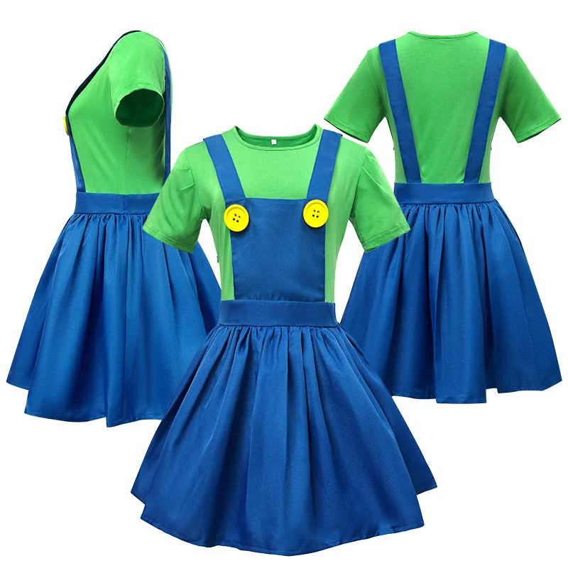 Halloween Carnival Theme Party Outfit Wholesale Women Red Green Skirt Costume Set With Hat Gloves Character Cosplay Clothing