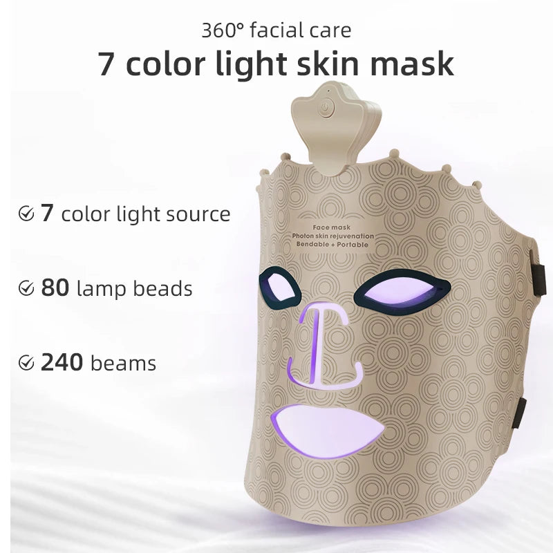 Silicone LED Face Mask 7 Color Red Light Therapy Mask Skin Care at Home with Eye Protection Cushion For Anti Aging Wrinkles