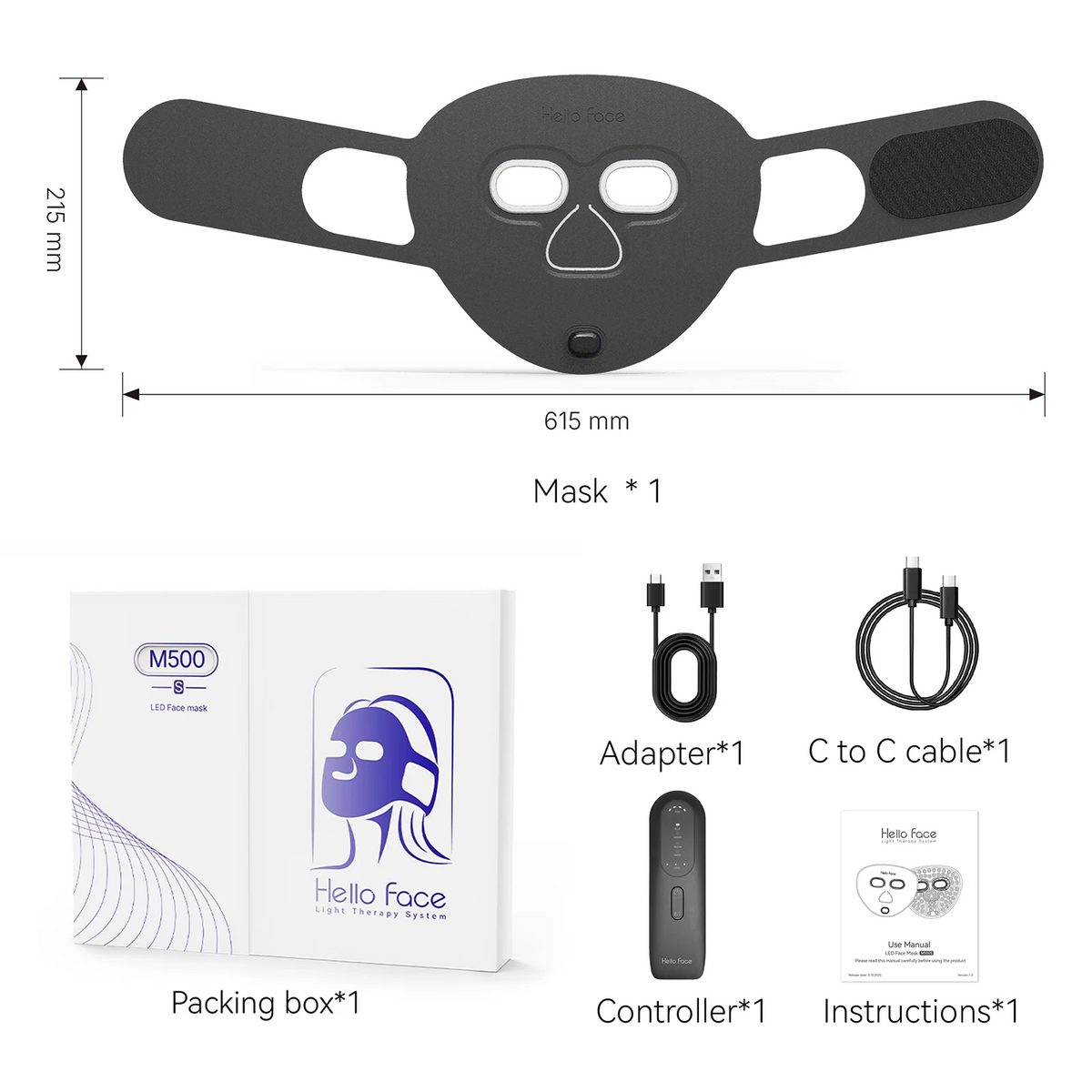 Hello Face M500S LED Red Light Therapy Mask 510K Near-Infrared Light Therapy Facial Mask Soft Wireless Portable PDT Device
