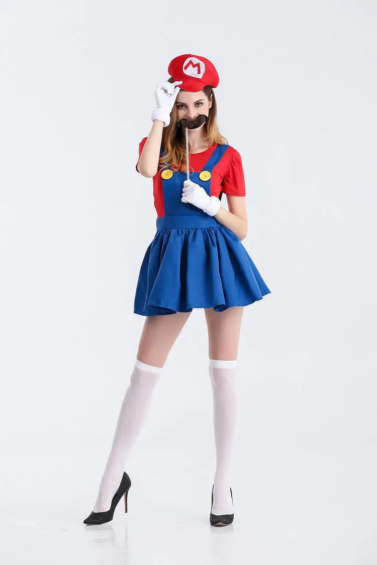 Halloween Carnival Theme Party Outfit Wholesale Women Red Green Skirt Costume Set With Hat Gloves Character Cosplay Clothing