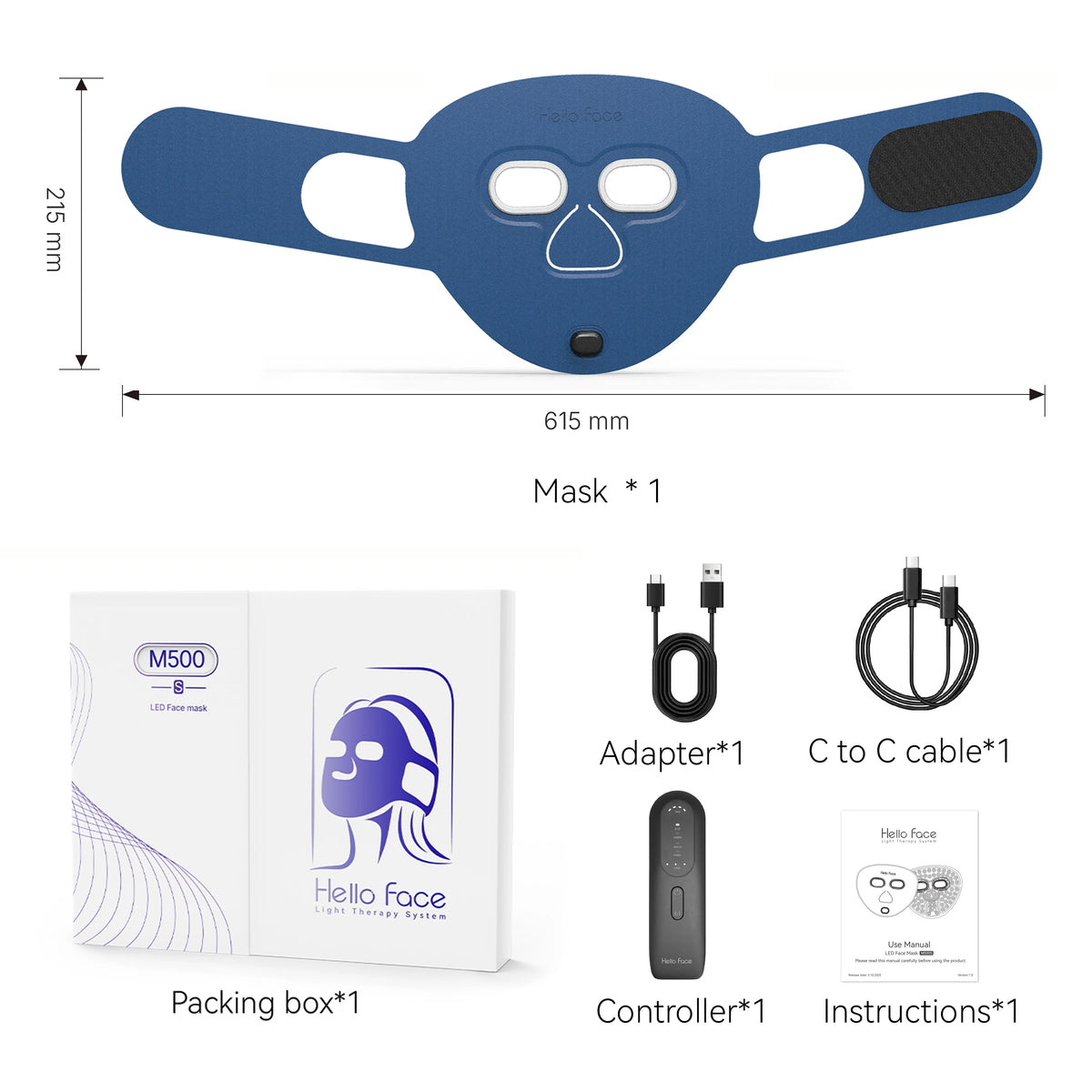 Hello Face M500S LED Red Light Therapy Mask 510K Near-Infrared Light Therapy Facial Mask Soft Wireless Portable PDT Device