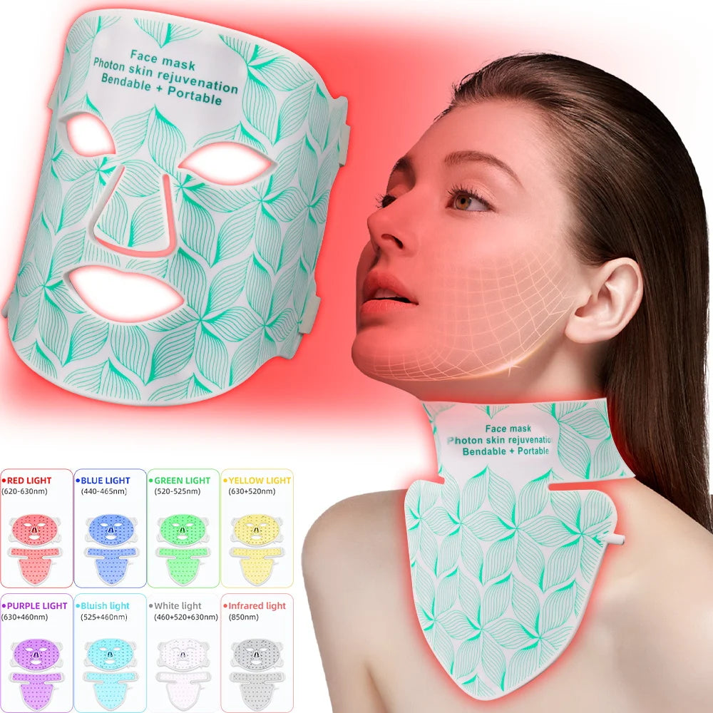 8 Colors LED Face Neck Mask 850nm Near Infrared Red Light Therapy Mask for Skin Tightening Acne Treatment Anti-Aging Wrinkles