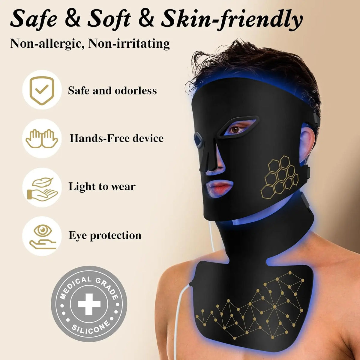 Hello Face Rechargeable Red Light Mask for Face & Neck  Infrared LED Mask Skincare Device for Skin vitality
