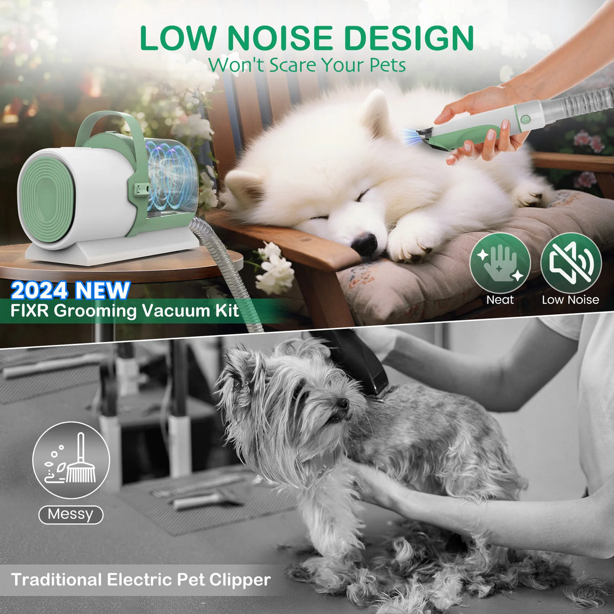 Pet Hair Remover ABS Vacuum and Brush Combo for Dogs and Cats-Multifunctional Electric Grooming Tool