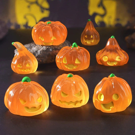 Halloween Luminous Pumpkin Decoration Cute DIY Expression Micro Landscape Small Desktop Ornaments Home Garden Figurines