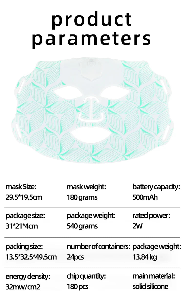 7 Color Red Light Therapy Mask Silicone LED Face Mask Light Therapy Skin Care at Home with Eye Protection Anti Aging Wrinkles