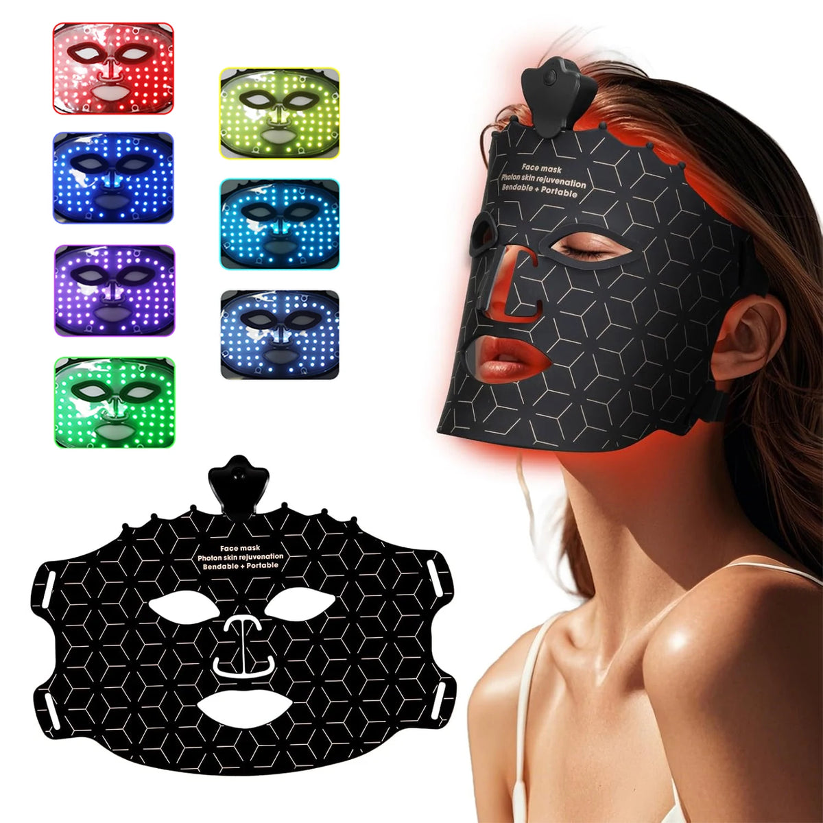 Silicone LED Face Mask 7 Color Red Light Therapy Mask Skin Care at Home with Eye Protection Cushion For Anti Aging Wrinkles