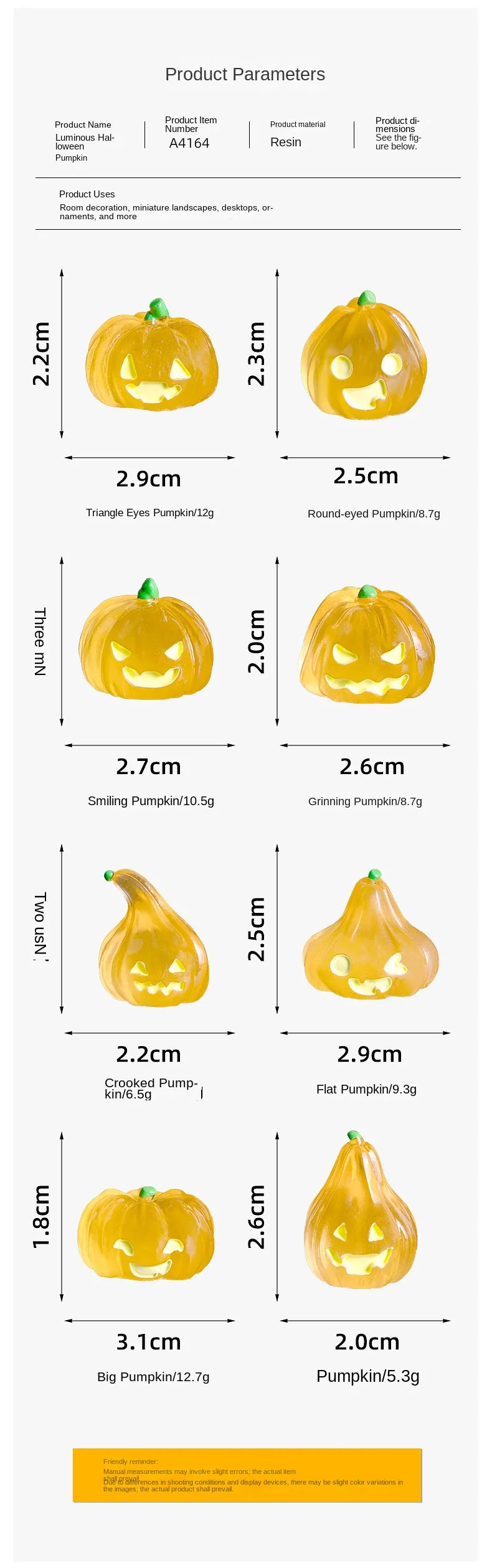 Halloween Luminous Pumpkin Decoration Cute DIY Expression Micro Landscape Small Desktop Ornaments Home Garden Figurines