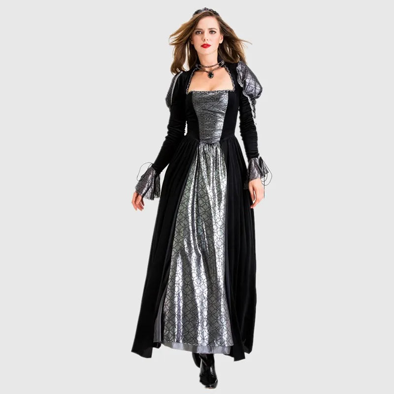 Halloween Day of the Dead Sexy European Medieval Retro Court Gothic Queen Evil Vampire Costume Carnival Party Devil Witch