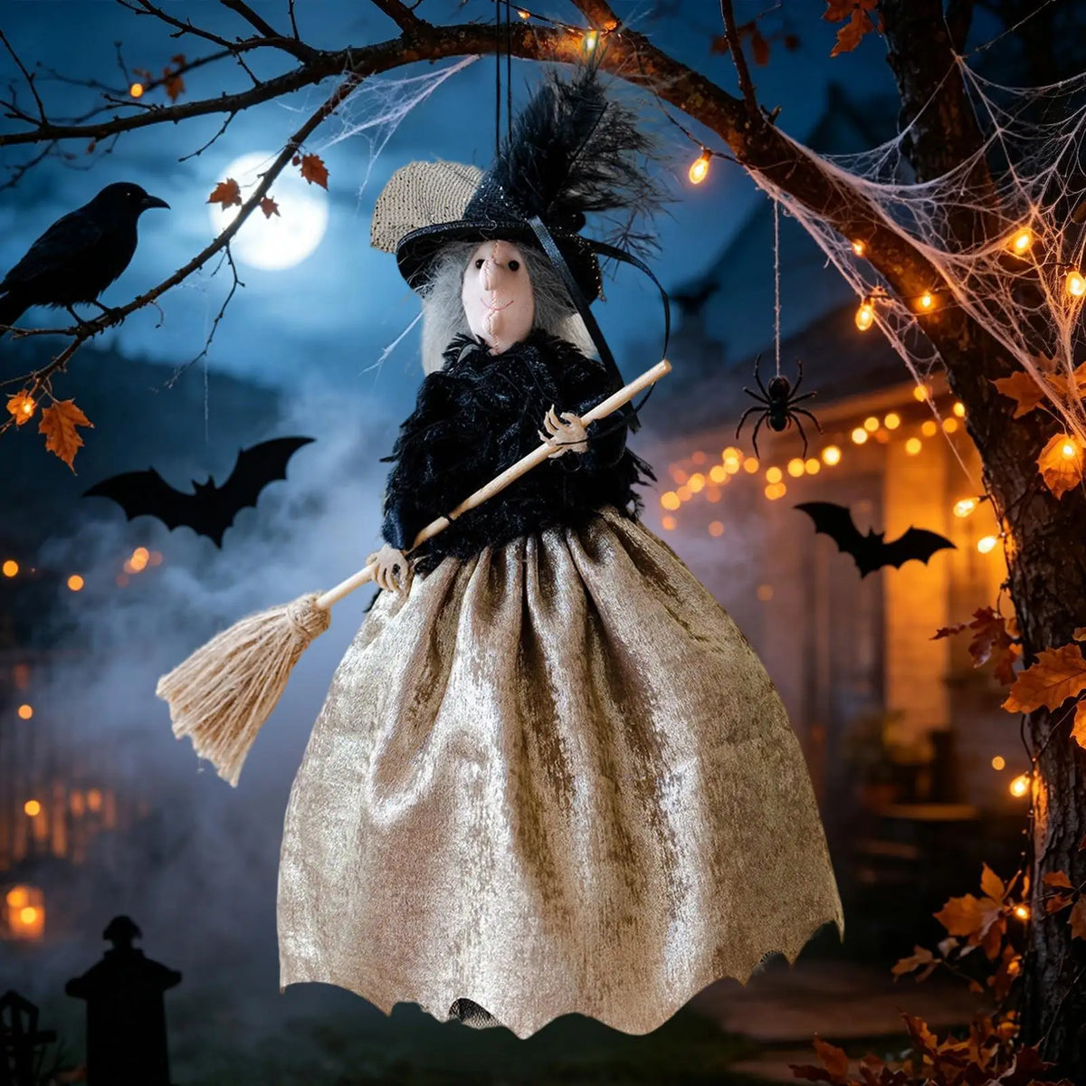 Halloween Witch Doll Decoration Cute Spooky Retro Festival Decoration Witch Doll Halloween Tree Ornaments for Haunted House Bar