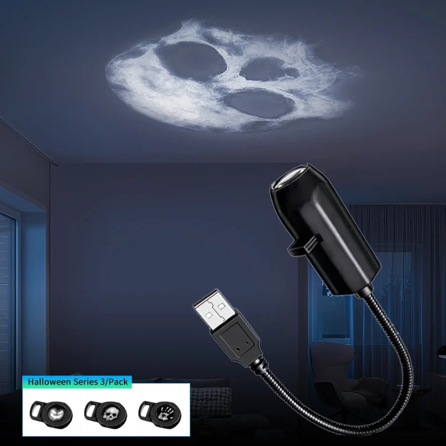 Halloween Theme USB Plug Projection Light Indoor Ceiling Projection Light Wall Ambient Light Holiday Decoration Light Adjustable