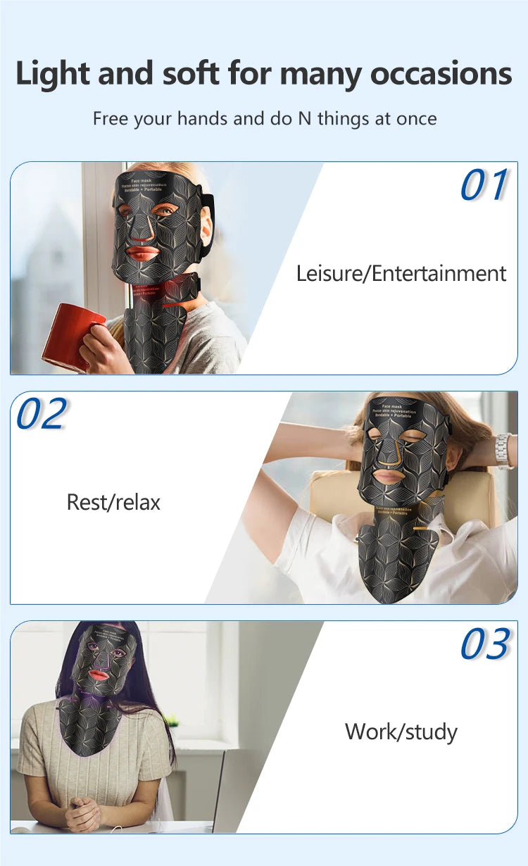 8 Colors LED Face Neck Mask 850nm Near Infrared Red Light Therapy Mask for Skin Tightening Acne Treatment Anti-Aging Wrinkles