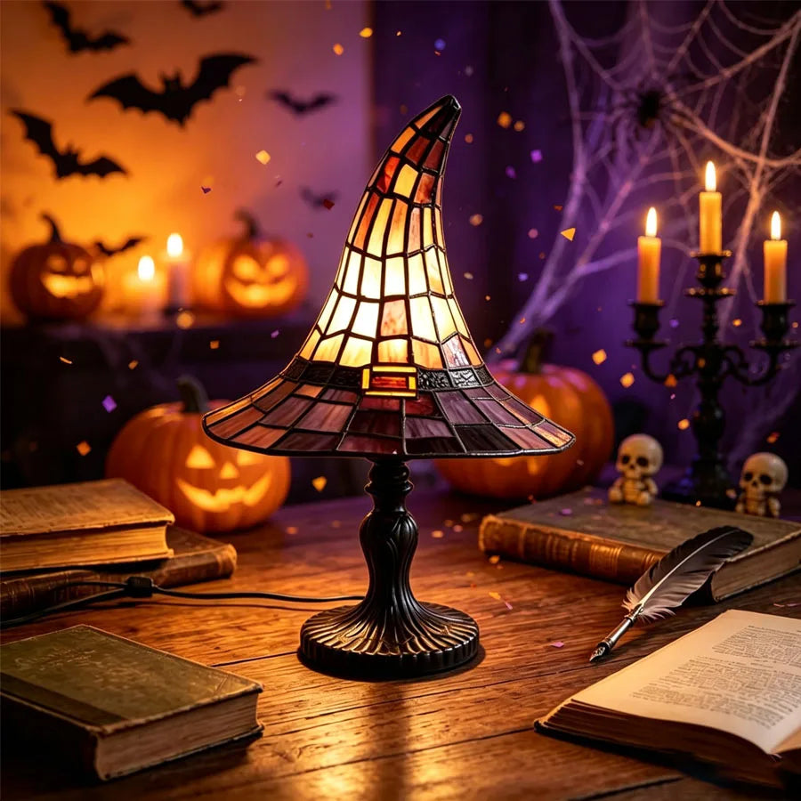 Halloween Witch Hat Magic LED Lights Resin Ornaments, USB Powered Decorative Night Light For Home Party Decor