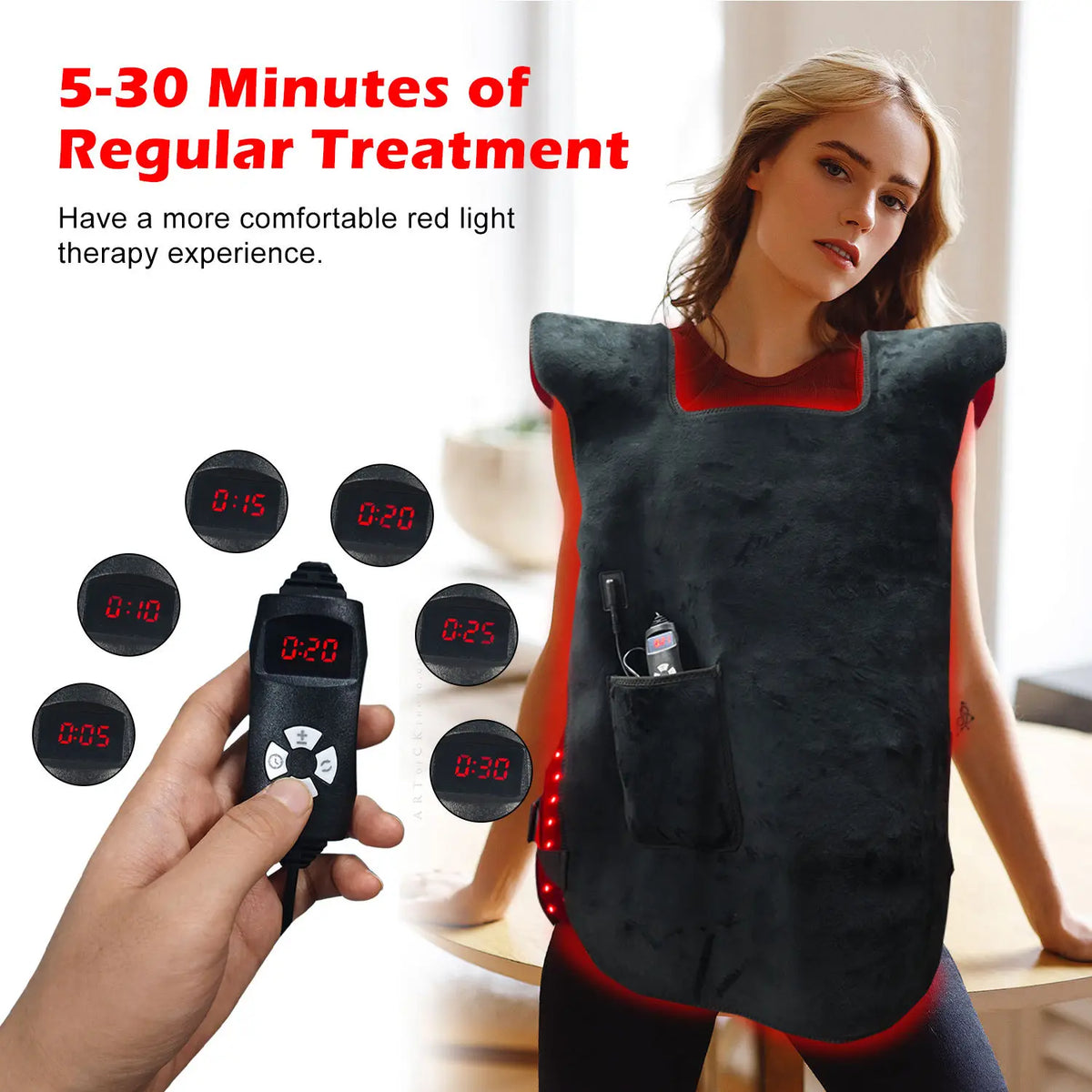 Red Light Therapy Vest for Body, 3-in-1 Led Bead 660&850 nm Infrared Light Therapy Pad for Body Wearable Wrap Pain Relief Device