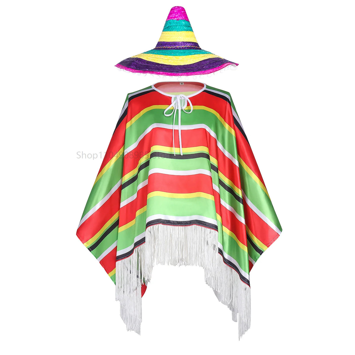 Halloween Cosplay Holiday Party Mexican Clothing Mexican Ethnic Costume Adult Mexican Floral Striped Capes Hat Set