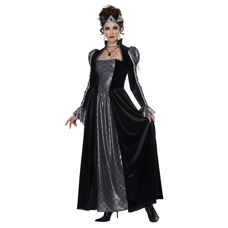 Halloween Day of the Dead Sexy European Medieval Retro Court Gothic Queen Evil Vampire Costume Carnival Party Devil Witch