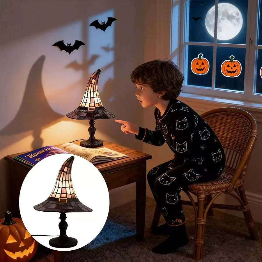 Halloween Witch Hat Magic LED Lights Resin Ornaments, USB Powered Decorative Night Light For Home Party Decor