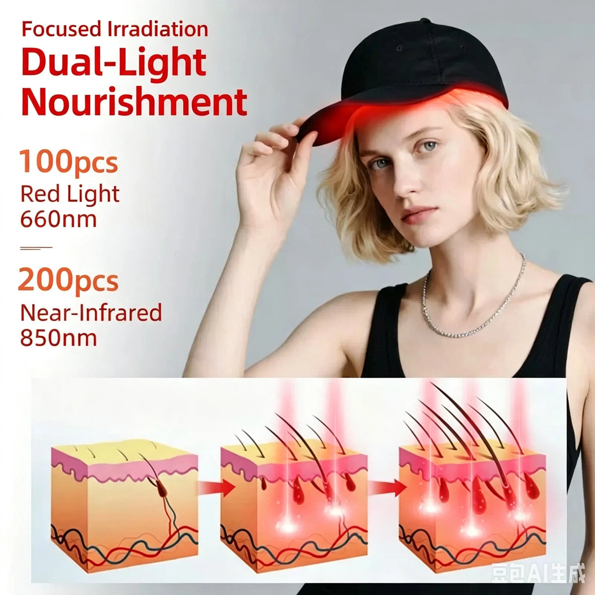 Red Light Therapy Hat Near Infrared LED Treatment Cap for Hair Growth Head Relaxation Scalp Relief Prevention Loss Device
