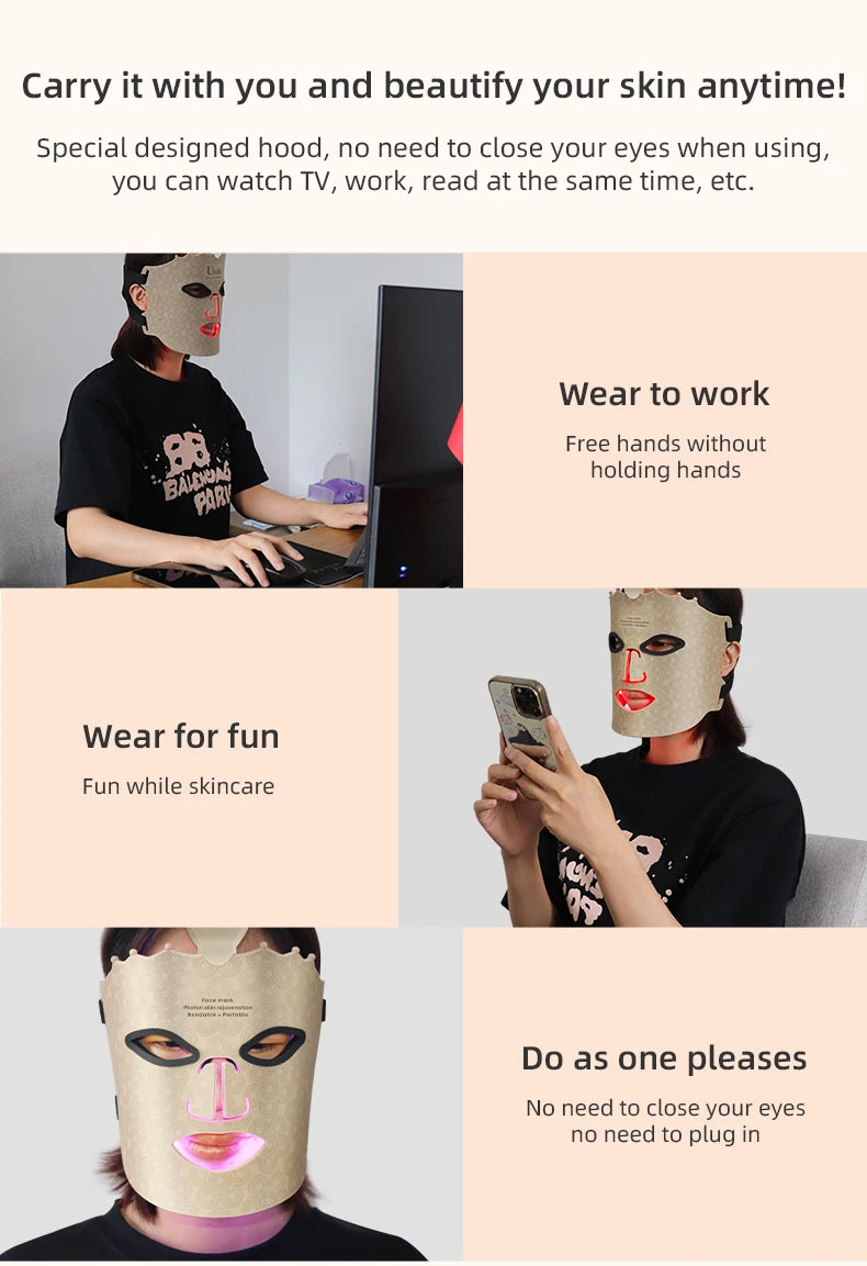 Silicone LED Face Mask 7 Color Red Light Therapy Mask Skin Care at Home with Eye Protection Cushion For Anti Aging Wrinkles