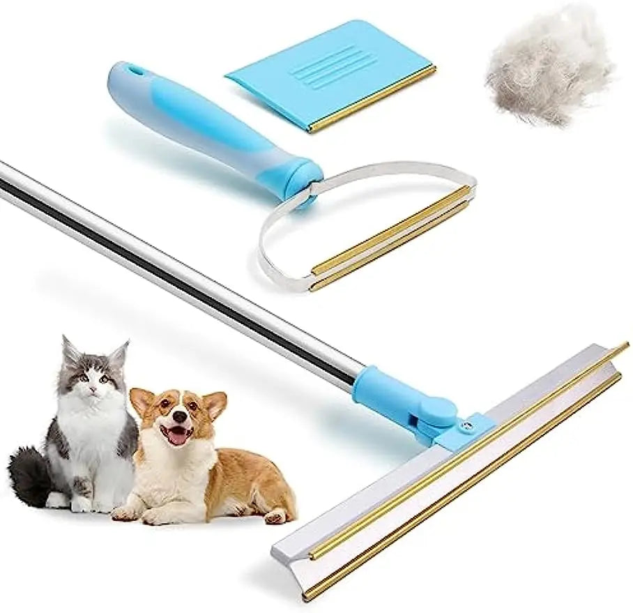 Pet Hair Remover Set Fluff Removal Tool Metals Telescopic Handle Rug Rake Dog Cat Hair 180° Rotation Carpet Shave Pet Products