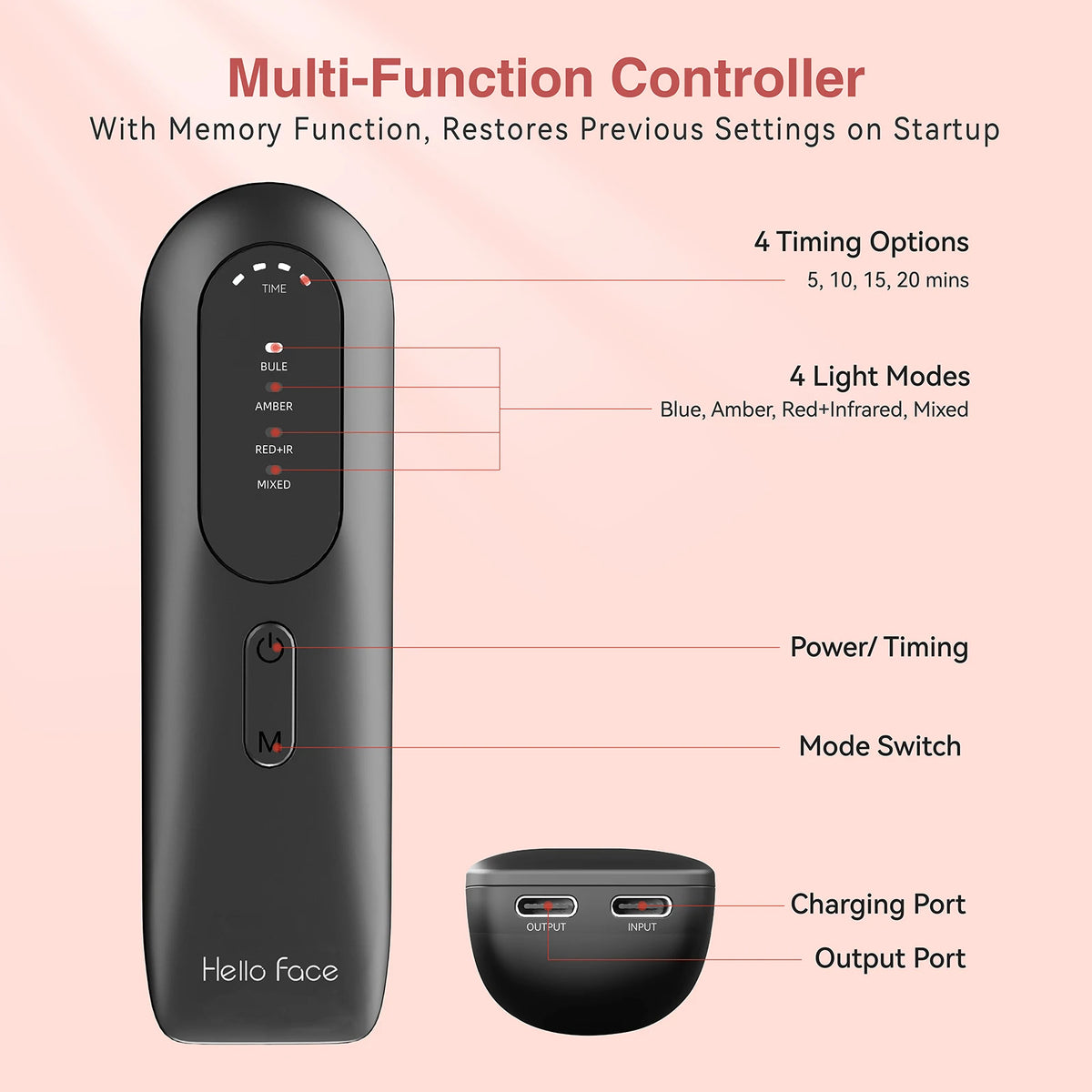 Hello Face M500S LED Red Light Therapy Mask 510K Near-Infrared Light Therapy Facial Mask Soft Wireless Portable PDT Device