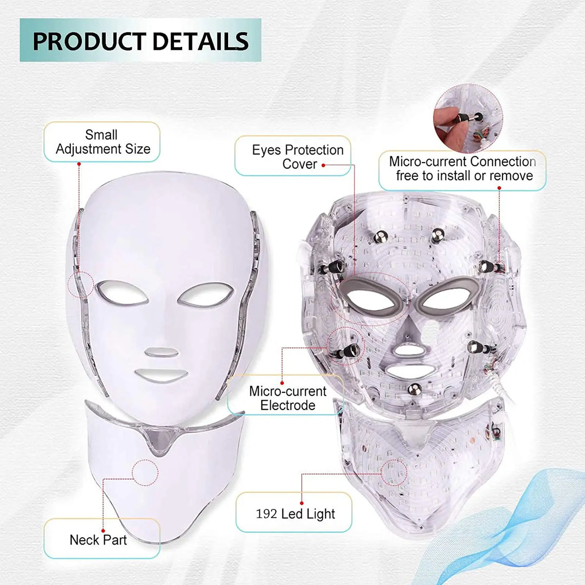 7 Colors Led Facial Mask Red Light Therapy Mask For Physiotherapy With Neck Bio Light Beauty For Home Use Physical Heating Woman