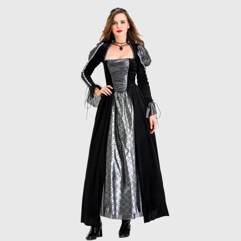 Halloween Day of the Dead Sexy European Medieval Retro Court Gothic Queen Evil Vampire Costume Carnival Party Devil Witch