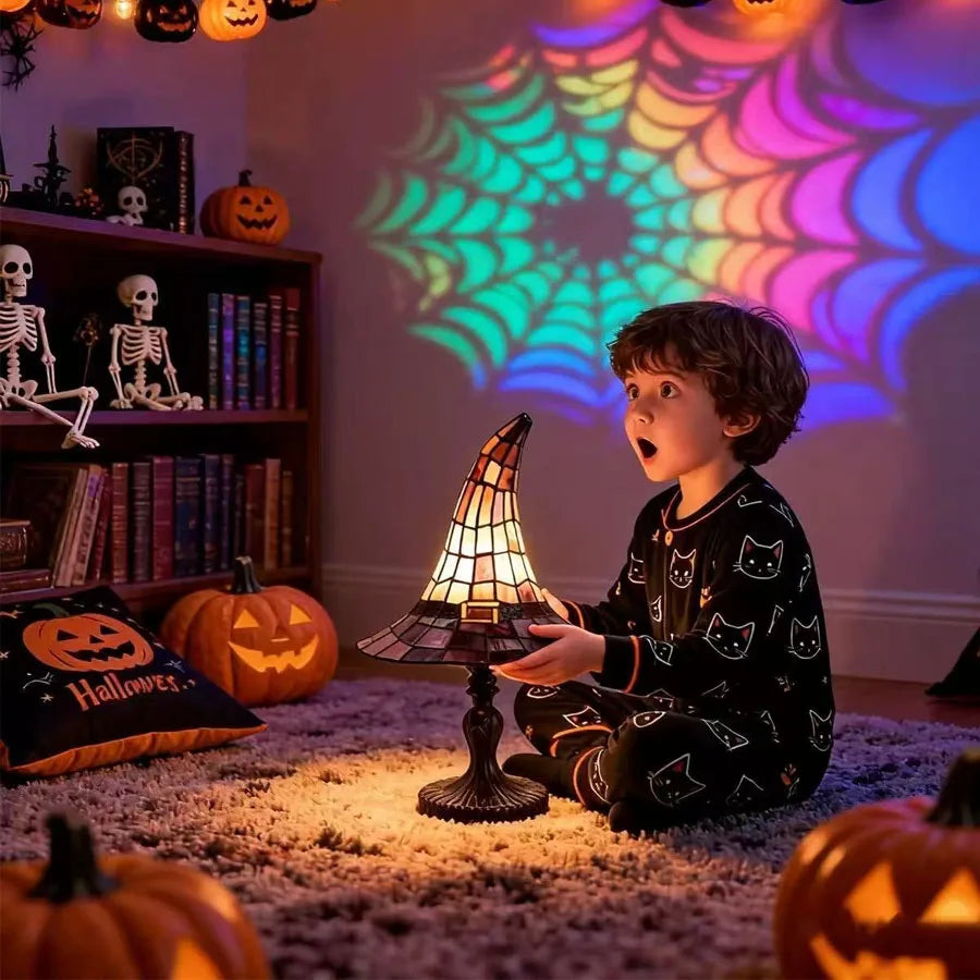 Halloween Witch Hat Magic LED Lights Resin Ornaments, USB Powered Decorative Night Light For Home Party Decor