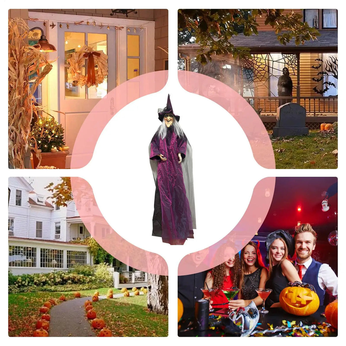 Halloween Sound Activated Light-up Witch Hanging Ghost Scary Props for Haunted House Bar Secret Room Outdoor Yard Garden Party