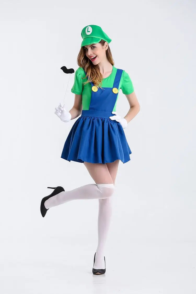 Halloween Carnival Theme Party Outfit Wholesale Women Red Green Skirt Costume Set With Hat Gloves Character Cosplay Clothing