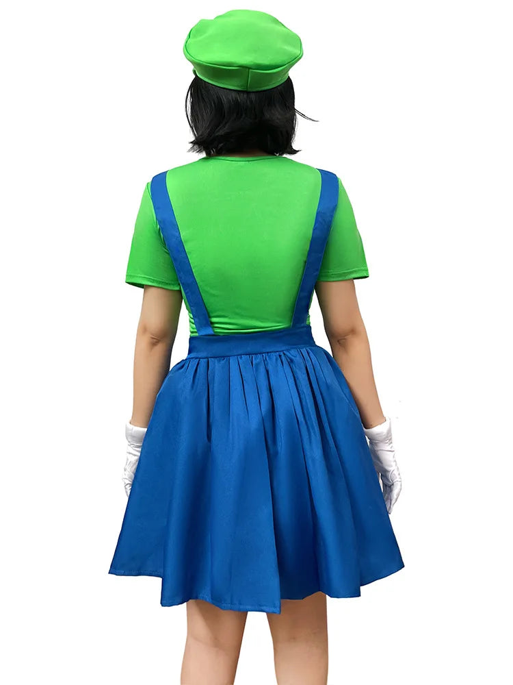 Halloween Carnival Theme Party Outfit Wholesale Women Red Green Skirt Costume Set With Hat Gloves Character Cosplay Clothing