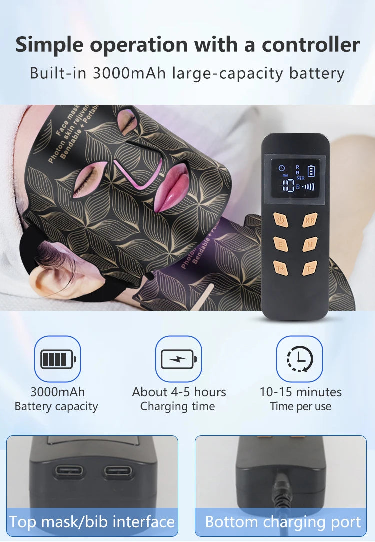 8 Colors LED Face Neck Mask 850nm Near Infrared Red Light Therapy Mask for Skin Tightening Acne Treatment Anti-Aging Wrinkles